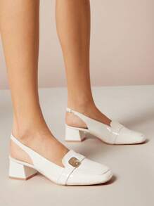 SHUZIA Versatile Sleek Design Classic Block Heel Sling Back Comfort All-Day Casual Office Pumps - Beige - View 2