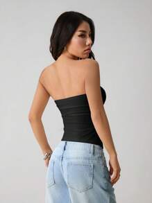 SHEIN PETITE Top tubo ajustado con abertura lateral de unicolor para mujer, de verano