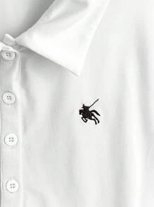 粉色女式刺绣休闲短袖上衣 - 白色 - 查看 6