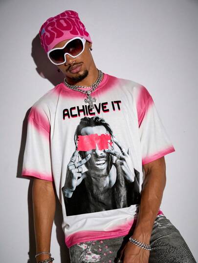 Street Life Men's Y2K Loose Fit Spray Painted Graphic Letter & Figure Print Short Sleeve T-Shirt