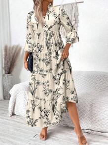 SHEIN LUNE 母亲节休闲复古碎花优雅大码连衣裙，适合春夏季飘逸连衣裙 - 彩色 - 查看 2