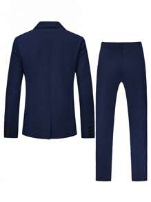 Manfinity Mode Conjunto de chaqueta y pantalones de traje casual de negocios de unicolor de manga larga para hombre