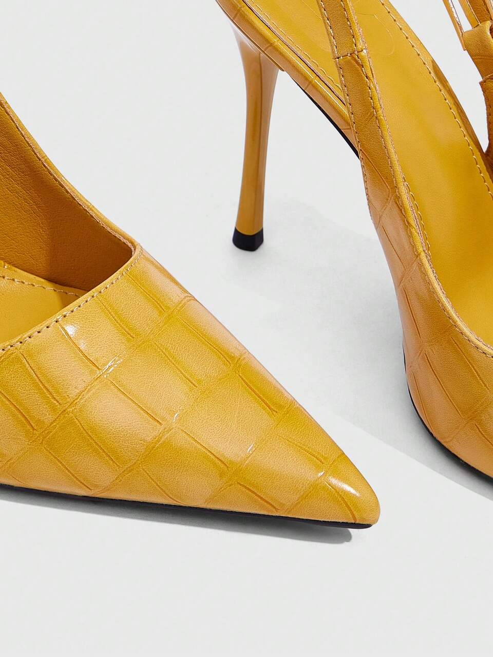 CUCCOO SZL Women's Fashion Mustard Yellow Crocodile Embossed Pointed Toe Slingback High Heel Shoes For Christmas Valentine's Day Spring Shoes