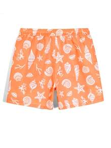 Surfspeed Men's Casual Holiday Beach Star & Shell Print Shorts, Hawaiian - Orange - View 2