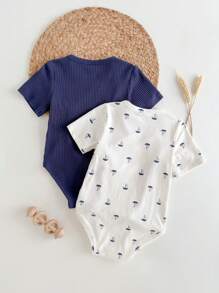 Loomiva 两件套男婴柔软针织帆船印花短袖连体衣 - 彩色 - 查看 2