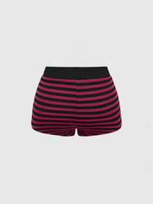 ROMWE Grunge Punk 复古音乐节条纹撞色黑灰色低腰超迷你紧身裤 - 紅色 - 查看 2