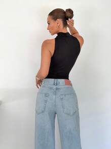 Siren Gaze 夏季新款金属扣配饰女士黑色紧身衣，修身百搭紧身衣，女士度假沙滩装 - 黑色 - 查看 2