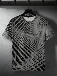 Manfinity LEGND Men's Fashionable Geometric Print Short Sleeve T-Shirt, Summer - Grey - View 3
