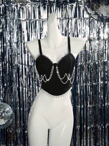 MidnightGlam حمالة نسائية عصرية مزينة بالخرز الاصطناعي، صدرية جذابة