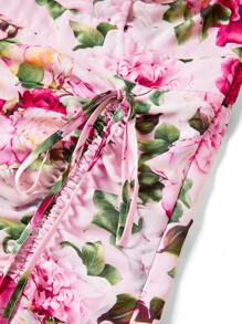 Ellevyn 女式 V 领裹身荷叶边袖花卉印花雪纺褶皱 A 字高低连衣裙，优雅日常浪漫春夏长裙 - 彩色 - 查看 11