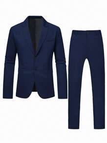 Manfinity Mode Conjunto de chaqueta y pantalones de traje casual de negocios de unicolor de manga larga para hombre