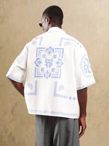 Sumwon 夏季系列短袖纽扣衬衫复古棕榈印花休闲度假海滩度假家居服