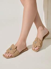 CUCCOO CHICEST 女士简约舒适方头平底凉鞋 - 卡其色 - 查看 6