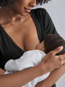 BloomMama 2 Packs Maternity Short Sleeve Nursing Pajama Set With Button ,Lounge Set Fashion Sleepwear - Black - View 5