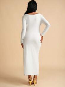 MaterniChic 孕妇长款优雅纯色紧身连衣裙 - 白色 - 查看 2