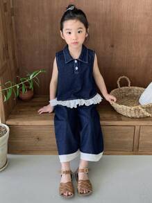 DAZY 2件套小女孩牛仔衬衫+牛仔裤秋季套装