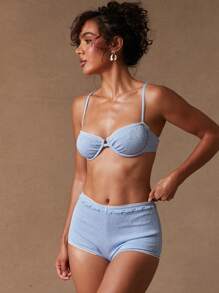 NYA SZN Quần bơi bikini ngắn, phong cách cổ điển, sang trọng, thanh lịch cho kỳ nghỉ hè trên bãi biển - Màu xanh lam - Xem 4