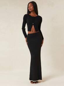 SHEIN Unity 春季柔软针织罗纹纽扣开衫夏季节日