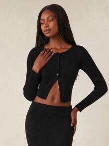 SHEIN Unity 春季柔软针织罗纹纽扣开衫夏季节日