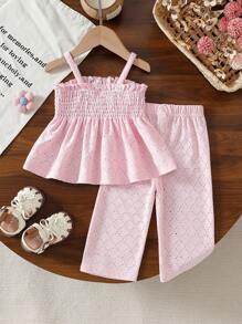 女婴吊带上衣和长裤套装，秋季/春季 - 粉色 - 查看 2