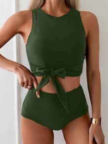 Swim Lushoire Women's Solid Color Minimalist Tank Top Camisole For Summer Beach Vacation - Green - View 4