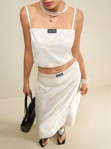 SHEIN Unity Women Embroidery Mesh Patchwork Camisole Top, Elegant Ladies Summer Clothing - Multicolor - View 5