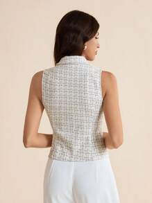 SHEIN Tall Chaleco de mujer elegante a cuadros de doble botonadura, conjunto de oficina de verano para mujer