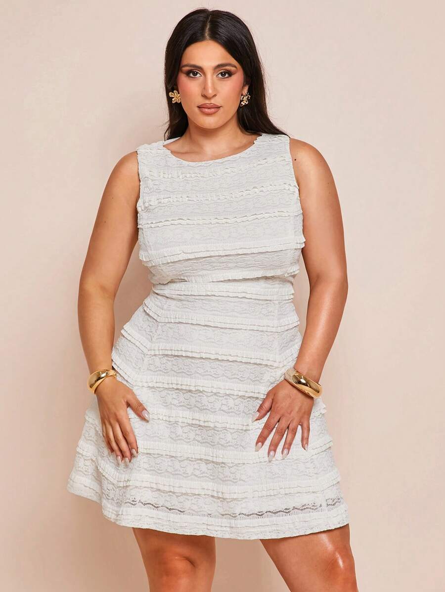 SHEIN BAE 大码女式春夏纹理面料连衣裙迷你短裙蕾丝连衣裙