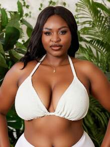 Slaydiva 夏季海滩大码女式罗纹面料婚纱泳衣上衣 - 白色 - 查看 2