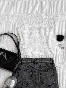 SHEIN EZwear Damen Lässig Vintage romantische Spitzenbluse, geeignet für den Sommer, mit Spitzenverzierung