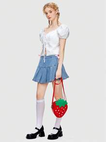 ROMWE Kawaii 时尚可爱刺绣草莓PU女士斜挎包 - 紅色 - 查看 3