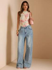 SHEIN BAE Body sin mangas con estampado floral para mujer, verano - Albaricoque - Ver 5