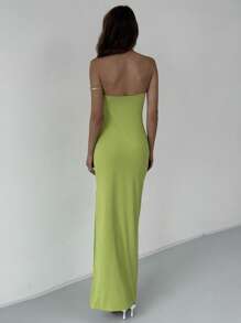 Aloruh Sexy Vixen Snake Metal Buckle Fitted Hollow-Out Maxi Olive Green Bodycon Dress For Women