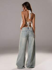 TRNVIE Polka Dot V-Neck Halter Women's Tank Top, Elegant Style For Spring/Summer