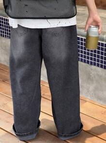 Dazy Kids 青少年男孩口袋直腿宽松休闲牛仔裤 - 灰色 - 查看 2