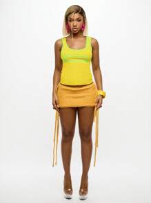 SUMWON WOMEN 欢迎天堂图案背心复古风夏季节日露脐背心Y2K时尚宣言休闲街头服饰 - 黃色 - 查看 3