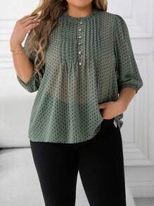 EMERY ROSE Plus Size Women Chiffon Polka Dot Holiday Casual Blouse - Multicolor - View 3
