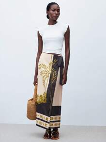 Maija Falda con estampado floral y efecto cruzado con cintura de lazo, de uso casual y para vacaciones, para mujer