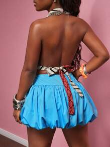 Slaydiva 2 件套女士夏季彩色条纹吊带上衣和喇叭迷你裙套装，狂野装