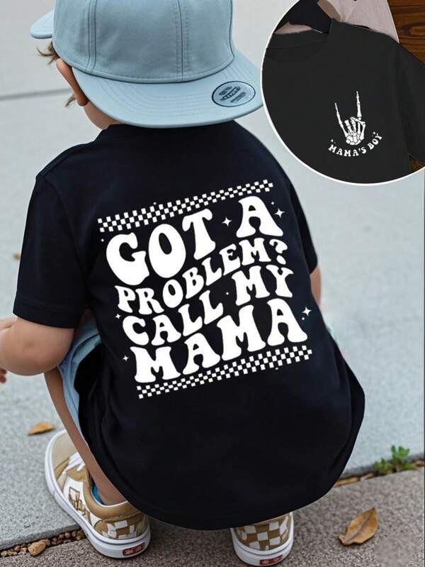Baby Boys Casual Cartoon Cute Ghoul Face & Letter Slogan Print Short Sleeve T-Shirt
