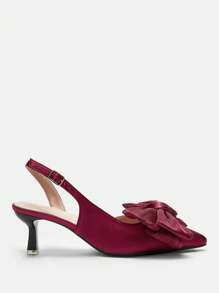 CUCCOO CURVES Pointed Toe High Heels Wide Fit Plus Size Satin Pumps, Elegant Burgundy, Suitable For All Seasons - Burgundy - View 6