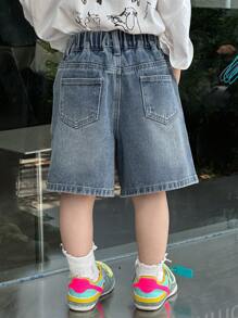 DAZY 男童星星图案破洞牛仔短裤 - 藍色 - 查看 7