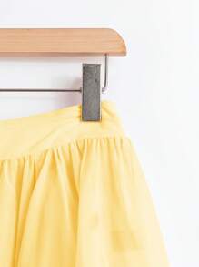 SHEIN LUNE 新款浪漫雪纺印花前短后长黄色半身裙 - 黃色 - 查看 5