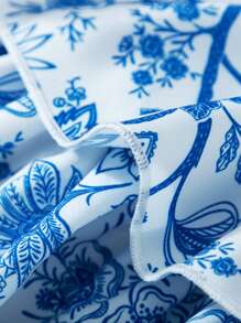 年轻女孩荷叶边松紧腰双层裙子，适合休闲、通勤、度假、可爱 - 藍色 - 查看 3