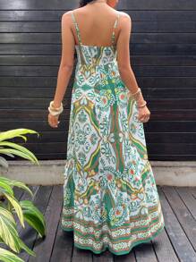 Sunnyshic 女式全身印花宽松休闲度假无袖连衣裙 - 彩色 - 查看 2