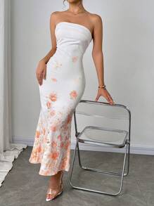 Firerie Ladies New Floral Print Backless Strapless Dress, Suitable For Beach Trips, Outings, Daily Casual Outings, Beach Vacations, Garden Parties/Tea Parties And Other Occasions/Pride Outfits Women/Acation Outfits Woman/Birthday Dress/Teacher Outfits For Women - Multicolor - View 2