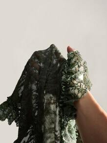 SHEIN ICON 加大码军绿色喇叭袖口蕾丝拼接前系带蝴蝶结 V 领毛衣上衣，适合暑假、毕业季、返校季、音乐节、波西米亚风