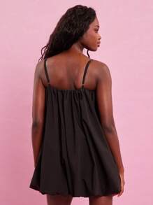 NYA SZN 娃娃裙泡泡裙特殊场合婚礼宾客新娘派对早午餐约会复古休闲日常基本款夏秋季女装 - 黑色 - 查看 2