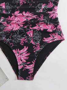 SHEIN Swim Floral Print Backless Halter One-Piece Swimsuit, Vacation Beach For Summer - Hot Pink - View 6