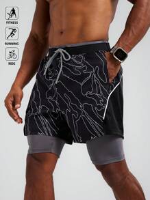 Manfinity Sport Corelite Herren Sommer lässige Kontrast Farbdruck Sport Shorts, Radlerhosen, Laufshorts